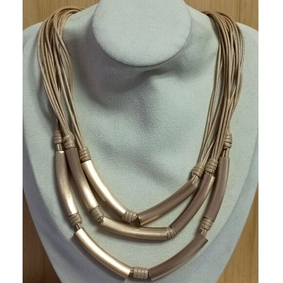 Vintage Designer C1946 Triple Strand Choker of Knotted Cords through Brass Tubes - Picture 1 of 7